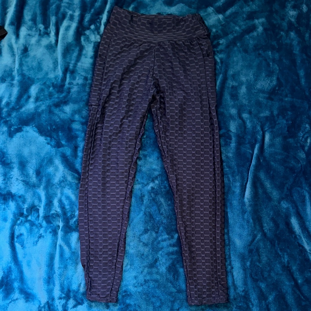 Women's Blue Textured Leggings